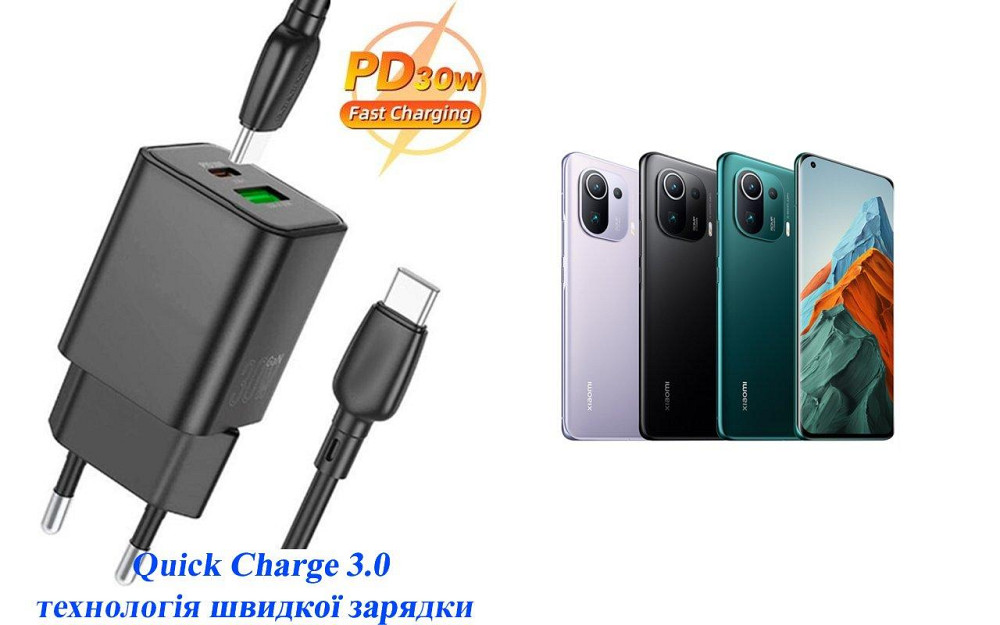 Зарядное устройство Dual Port 30W для смартфона Xiaomi Mi 11T, Mi 11 Ultra, Mi 11 Lite 5G NE Киев - изображение 1