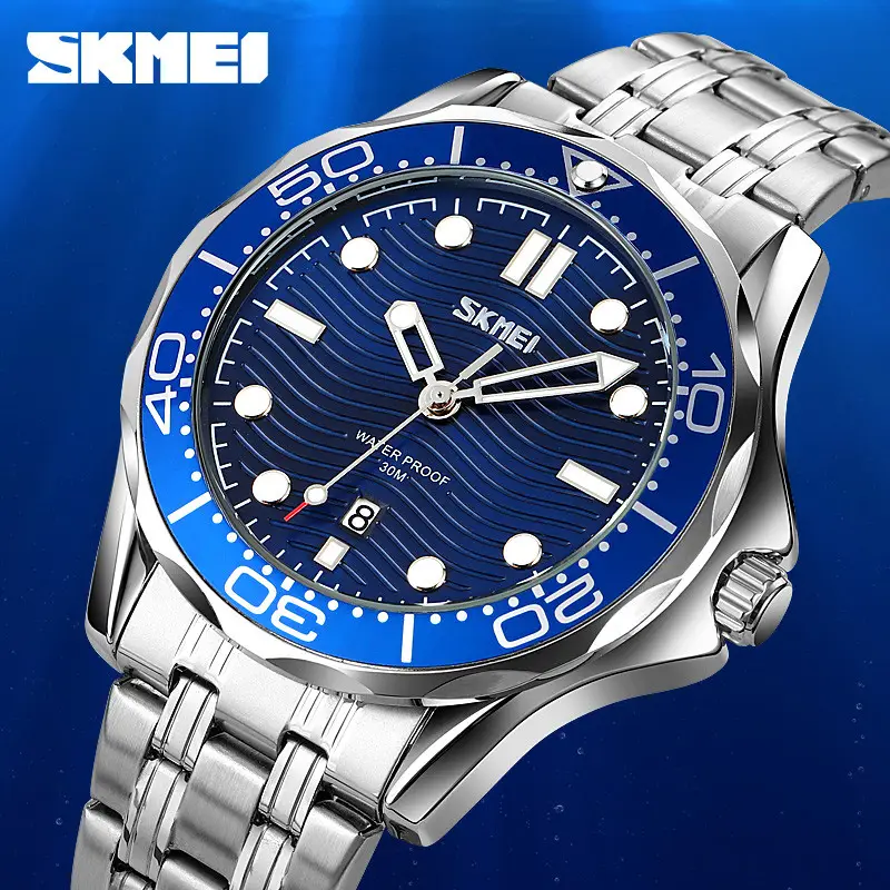 Чоловічий класичний годинник Skmei 9276 (Сріблястий з синім циферблатом) Вінниця - фото 4