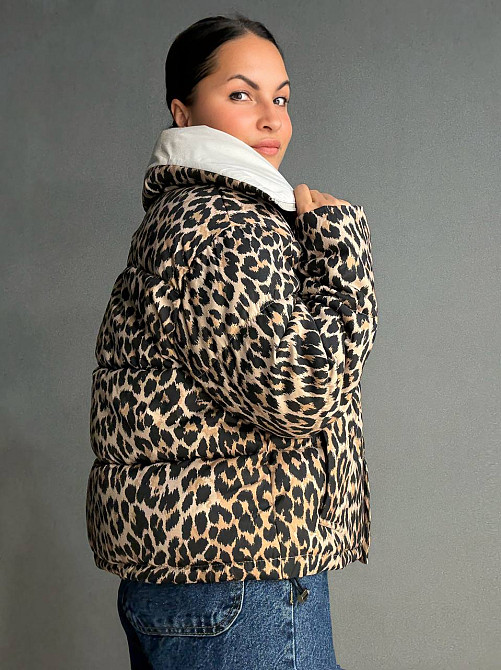 Куртка жіноча Joy one 8318 пуффер комір стійка коротка леопардовий принт коричнева, коричневий, L Київ - фото 3