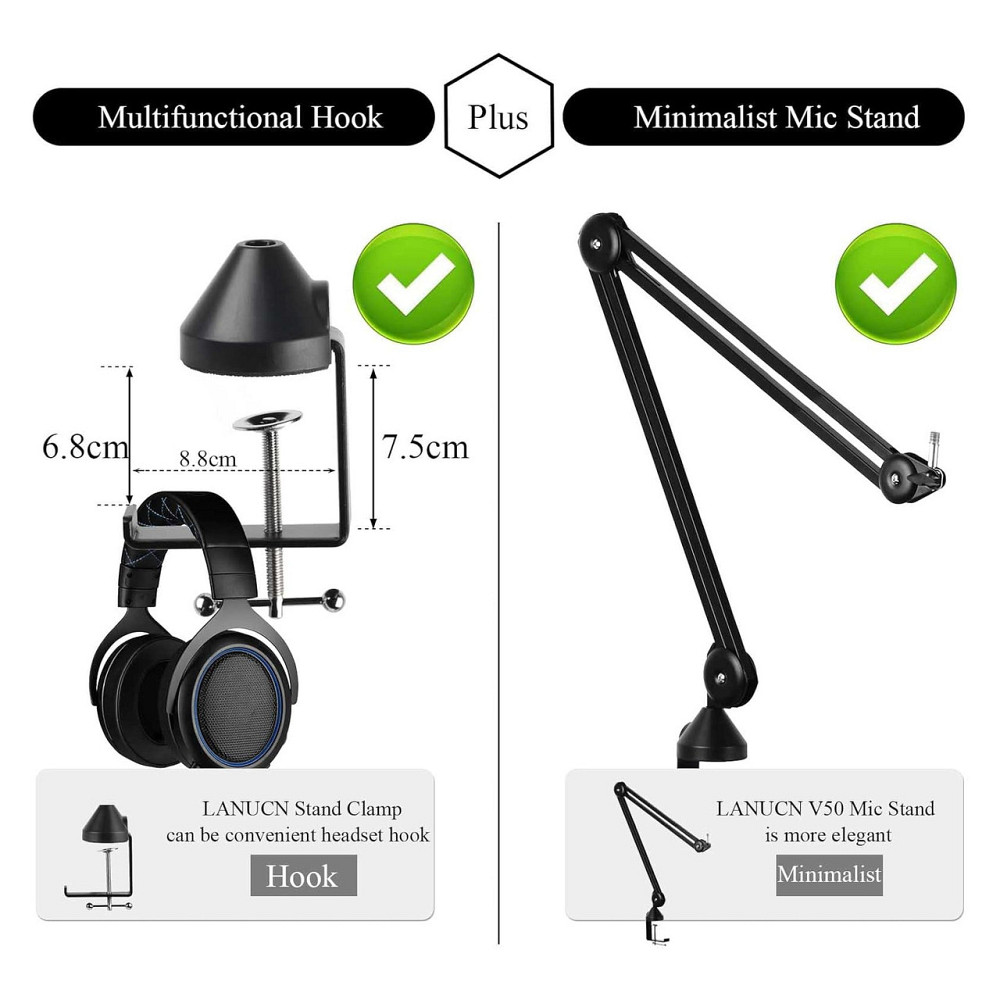 Підставка для мікрофона Boom Arm Pro V50 з антивібраційним затиском адаптер 3/8-5/8 для настільного кронштейна Київ - фото 7