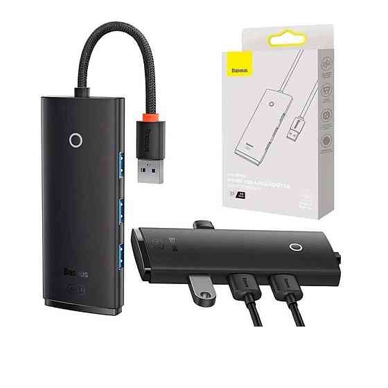 Хаб адаптер перехідник Baseus Lite Series 4-Port USB-A HUB 25cm, колір чорний WKQX030001 Одеса