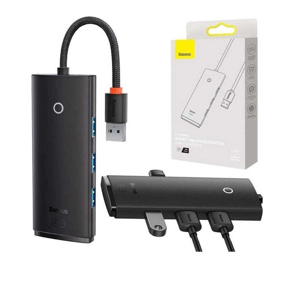 Хаб адаптер перехідник Baseus Lite Series 4-Port USB-A HUB 25cm, колір чорний WKQX030001 Одеса - фото 6