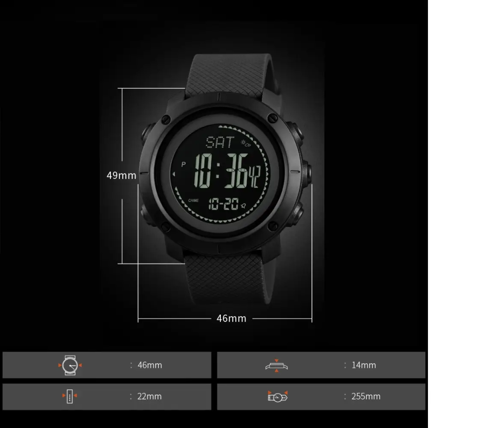 Чоловічий спортивний годинник Skmei 1427 з компасом та барометром Чорний Вінниця - фото 11