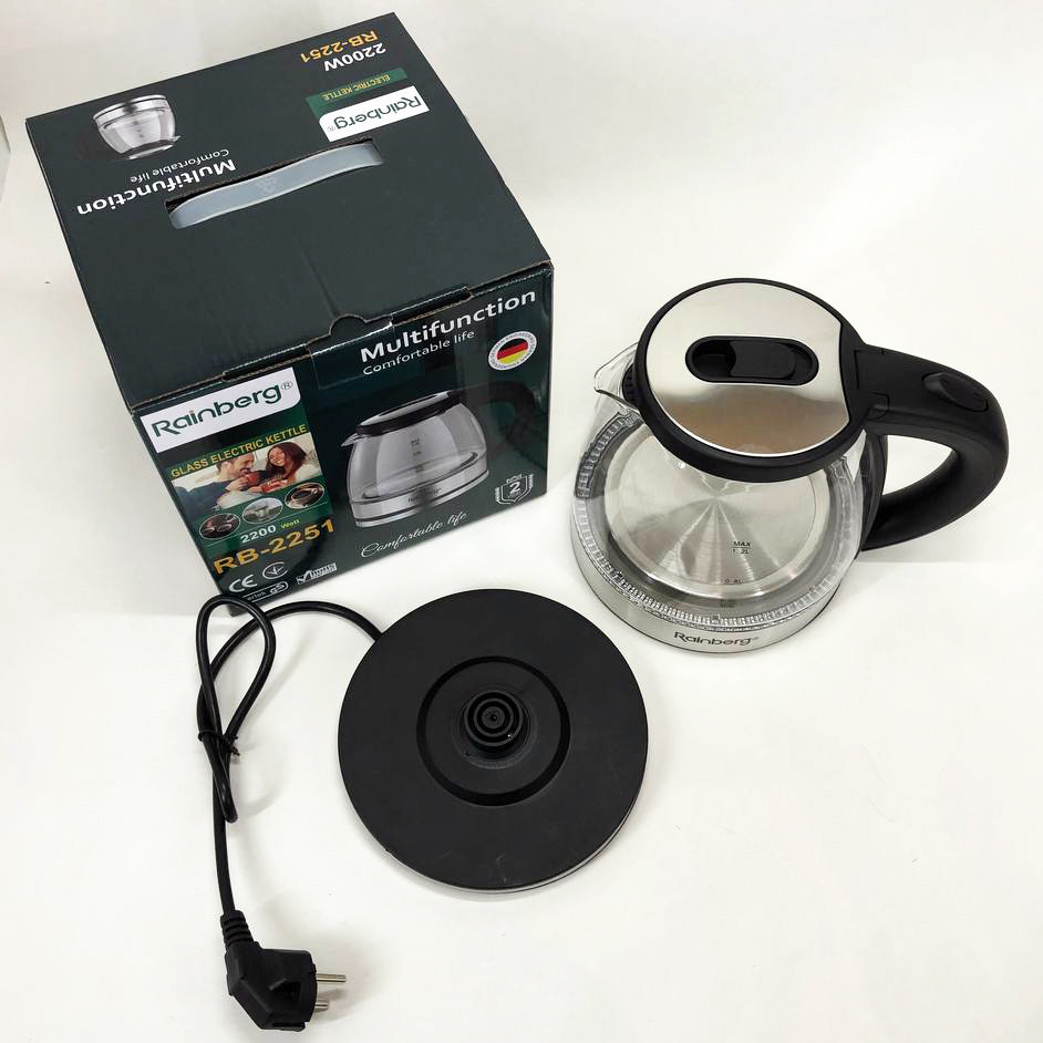 Чайник красивый электрический Rainberg RB-2251 - 1л, Чайник электрический с индикатором температуры QM-41 Львов - изображение 3