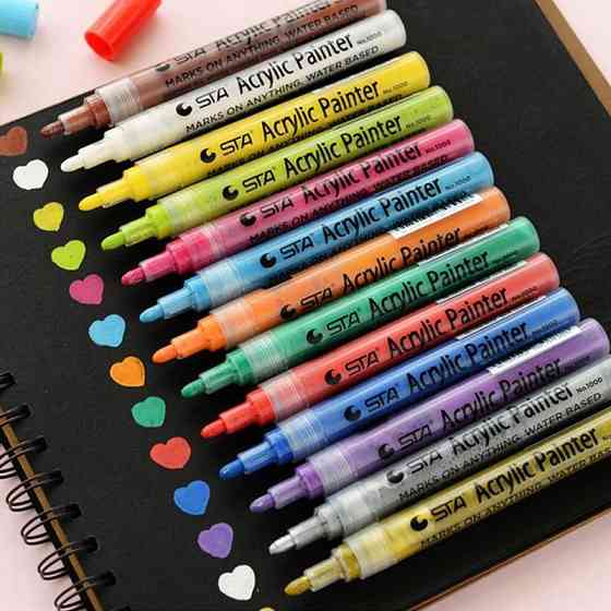 Набір різнокольорових акрилових маркерів STA 12 для малювання на різних поверхнях, Маркери акрилові Кам'янець-Подільський