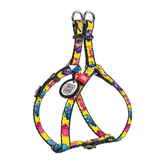 Шлея для котів та дрібних порід собак WAUDOG Nylon з QR паспортом, малюнок "Мохнаті монстри", пластиковий фастекс, XS, Ш 10 мм, A=B 30-40 см Київ