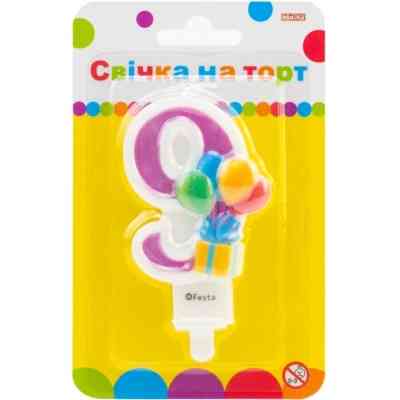 Свічка Maxi двостороння "9" із зображенням надувних кульок висотою 7,62 см (MX622069-9) Вінниця