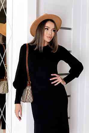 Элегантное ангоровое платье миди с разрезом Ellite батал 50-52, Черный Киев