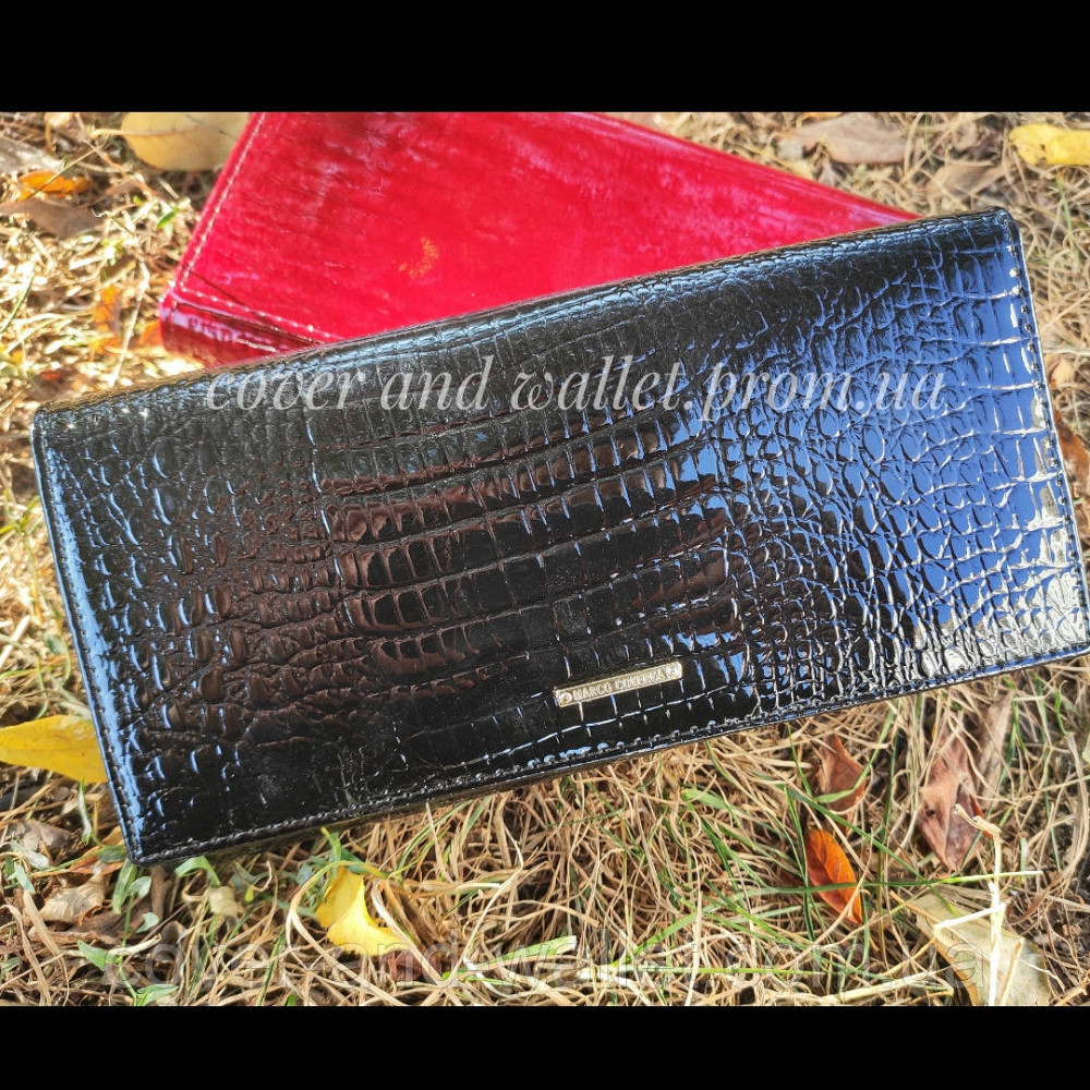 Красивый черный лаковый женский кошелёк из натуральной кожи Helen Verde Киев - изображение 2