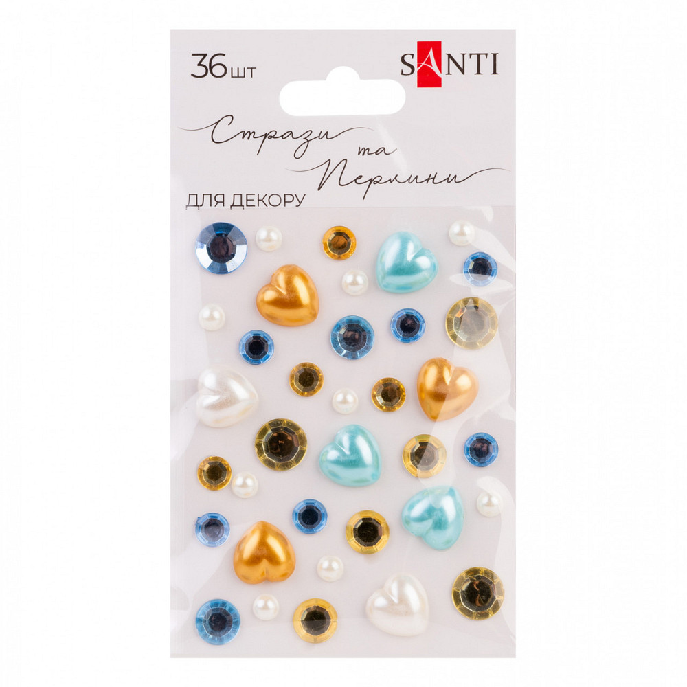 Стрази "Santi" самоклеючі "Heart mix" блакитні, жовті, 36 шт 742998, шт Київ - фото 1