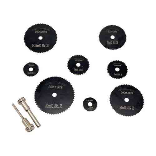 Набор дисковых отрезных пил 8шт 22-60мм HSS черные с держателями для дремеля Киев