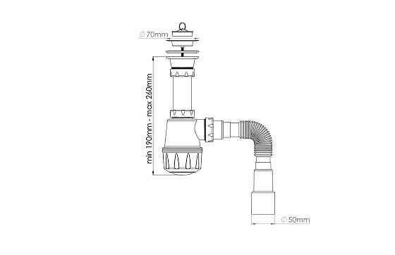 Сифон для мийки, випуск 70мм розбірний, гофра O40/50 NOVA Харків