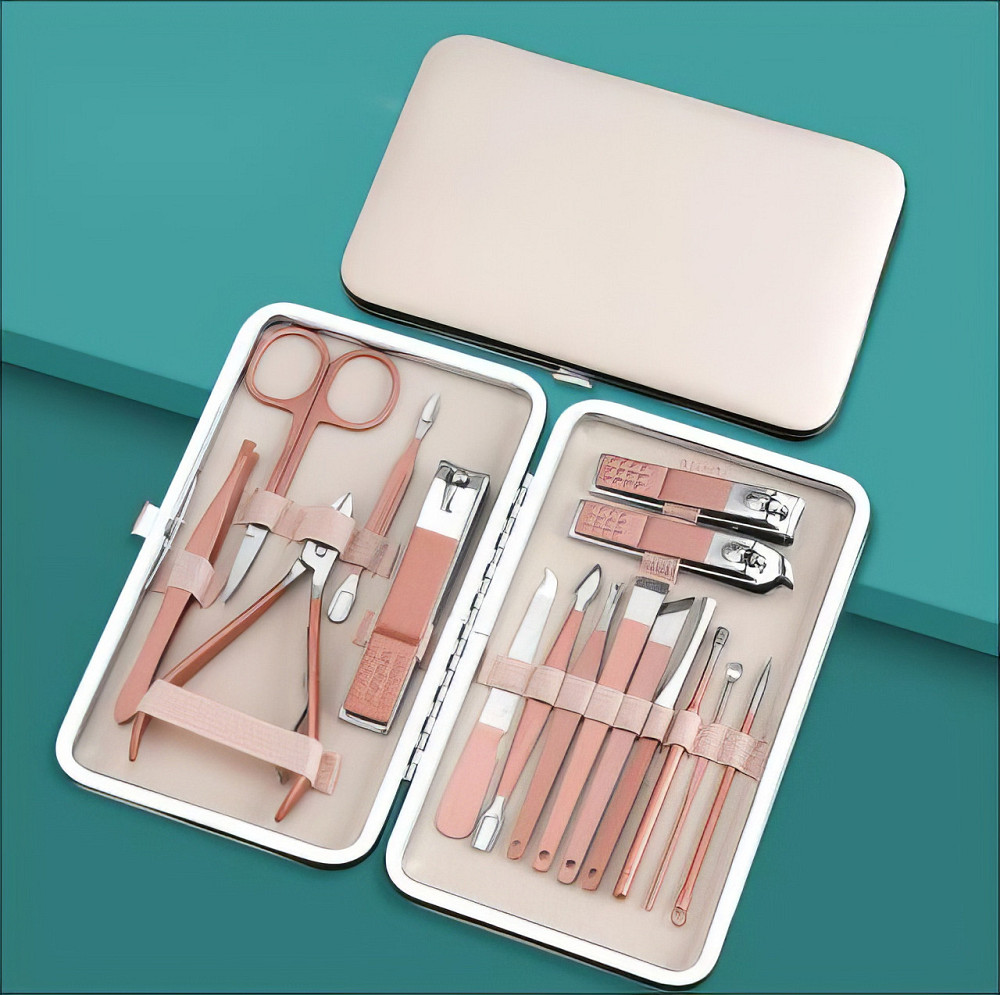 Набір для манікюру і педикюру універсальний багатофункціональний кейс в ножиці, пилочка, пінцет 16 шт, бежевий Кам'янець-Подільський - фото 1