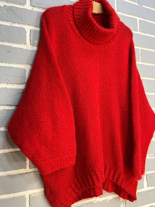 Свитер женский MY FASHION 3267 паутинка оверсайз широкий воротник хомут удлиненный, красный, 44-48 Одесса - изображение 3