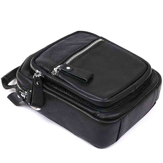 Компактна чоловіча сумка з натуральної шкіри Vintage 20477 Чорний Київ