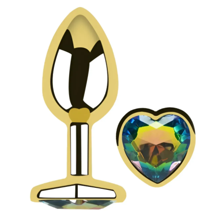 Анальна пробка із кристалом EGZO - Gold Heart Plug Rainbow size S Sex Aura Київ