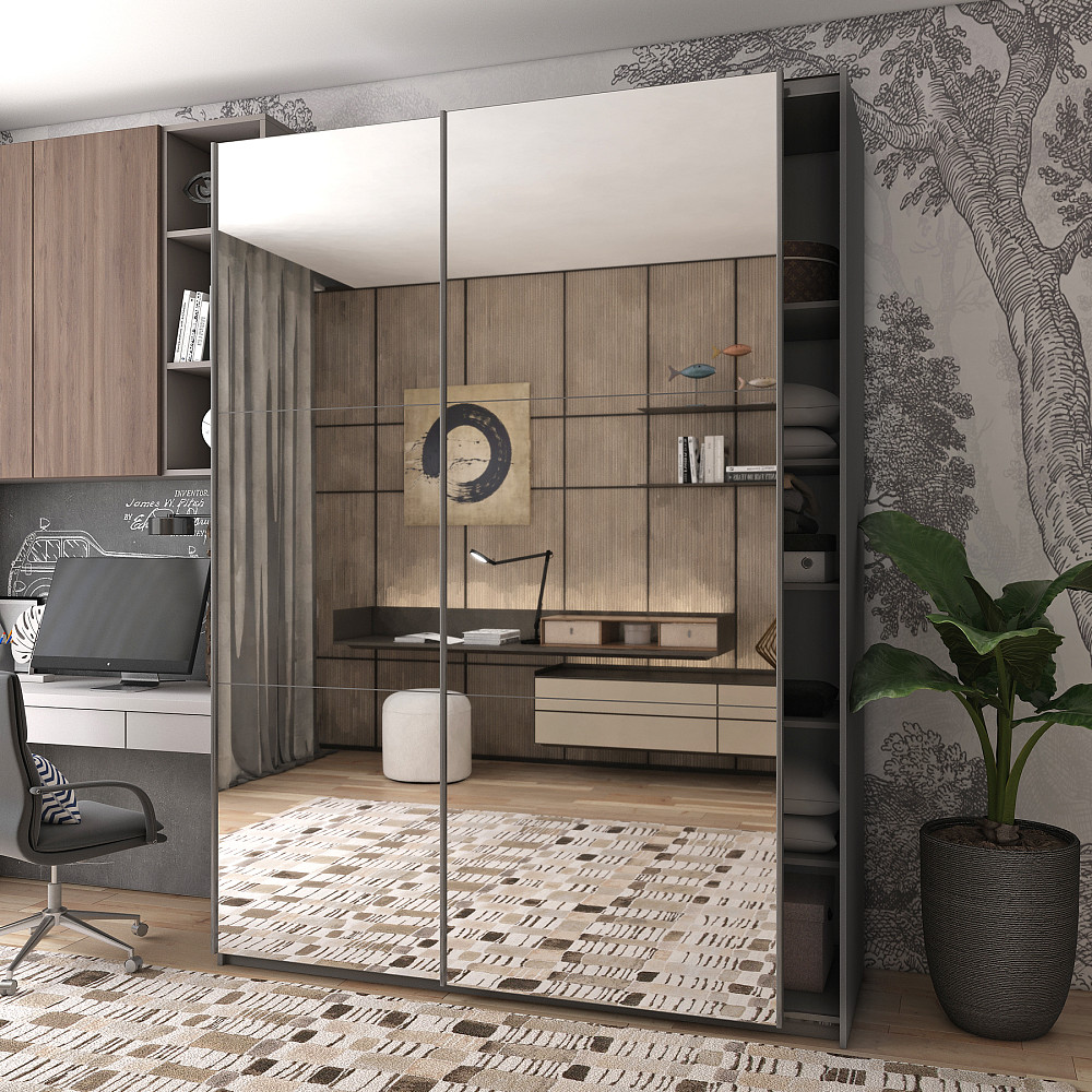 Шкаф-купе двухдверный Doros G-Caiser 180х60х240 см Графит/2 Зеркала (DRS-011029) Днепр - изображение 1