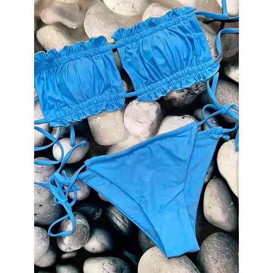 Купальник шторки на зав'язках S-M блакитний Вінниця