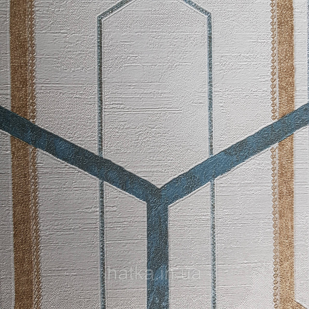 Шпалери метрові вінілові на флізелін 24 Carati Cristiana Masi геометрія смуги золотом бірюзові на бежевому 3д Київ - фото 5