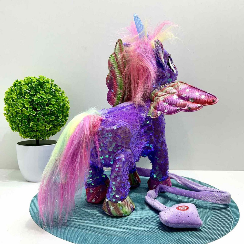 Іграшка м'яка інтерактивна Казкова конячка єдиноріг повідець звук світло Фіолетова (M 6203 I UA) Чернигов - изображение 3