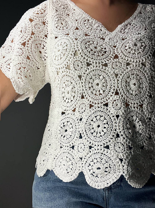 Блузка женская A-N 5303 кружевная вязаная с коротким рукавом, белый, one size Киев - изображение 12