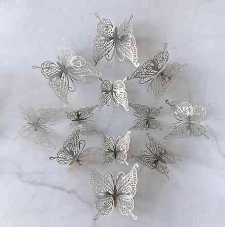 Метелики декоративні на стіну та меблі 12 штук сріблястий Київ