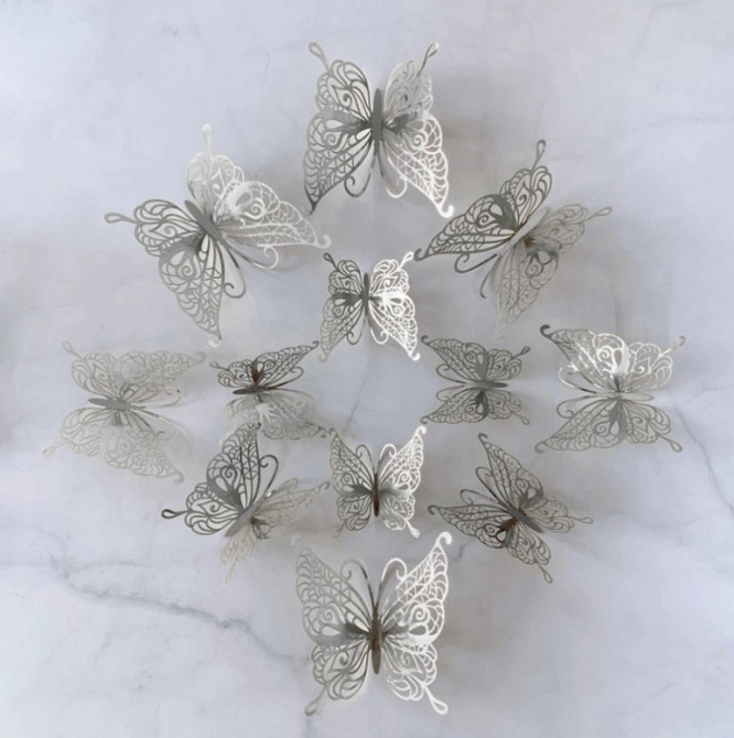 Метелики декоративні на стіну та меблі 12 штук сріблястий Київ - фото 1