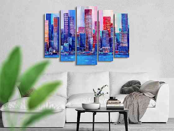 Модульная картина в гостиную / спальню Рисованный город Art-436_5 ( 80х118см ) Київ