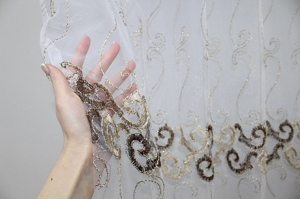 Тюль фатин, коленкції "Kort ADOR" з люрексовою ниткою колір золотистий з коричневим 1191т Київ - фото 7