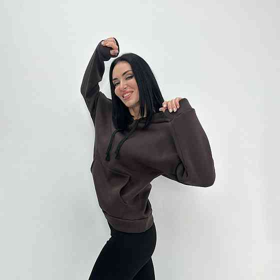 Жіночий теплий худі з капюшоном "Basic" Турція оптом | Норма і батал Шоколадний, 42-44 Київ