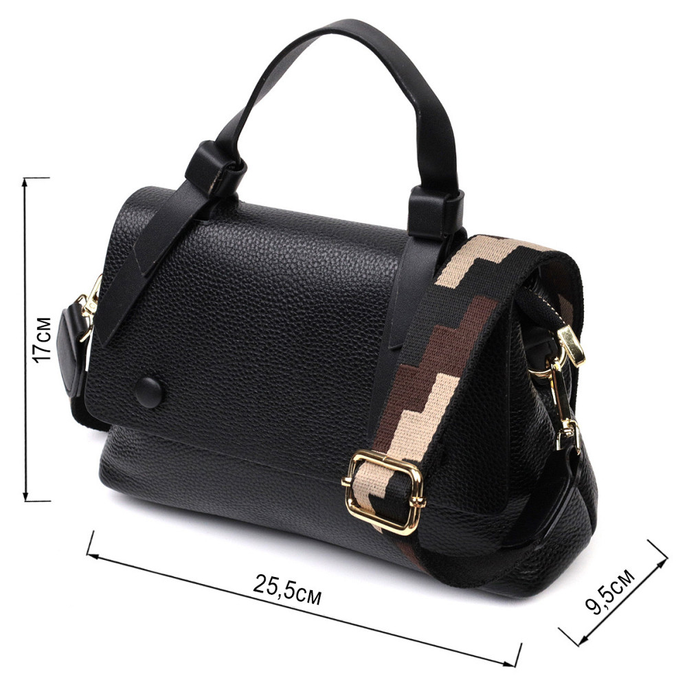 Женская сумка с интересною ручкой из натуральной кожи Vintage 22336 Черная Киев - изображение 3