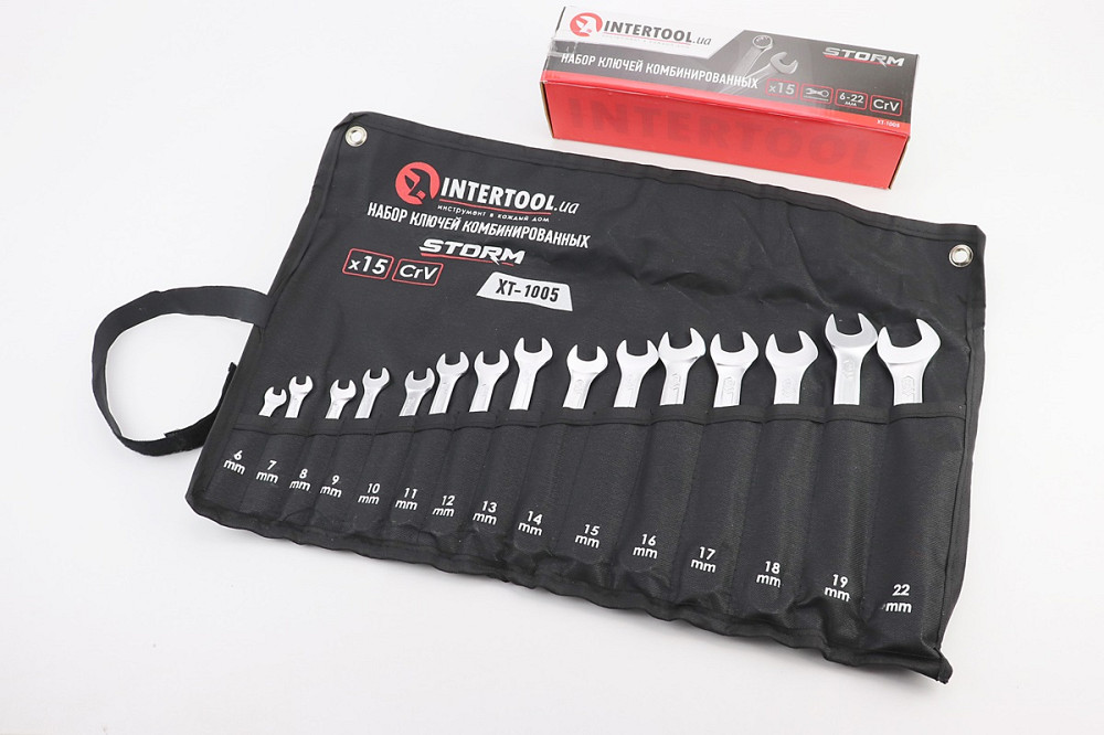 Набір ключів комбінованих 15шт (6/7/8/9/10/11/12/13/14/15/16/17/18/19/22мм) "згорток" PROF, DIN3113, STORM XT-1005 Київ - фото 1