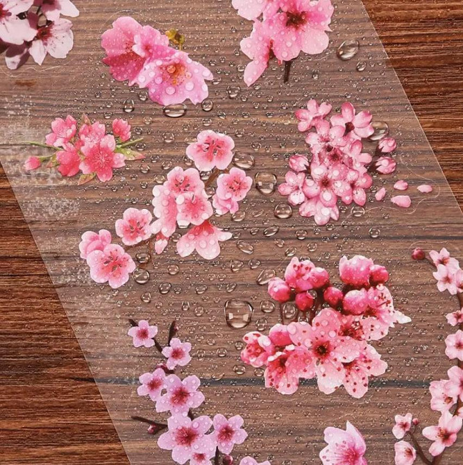 Глянцеві наклейки з квітами сакури, 6 листів, самоклеючі ПВХ-стікери Київ - фото 1