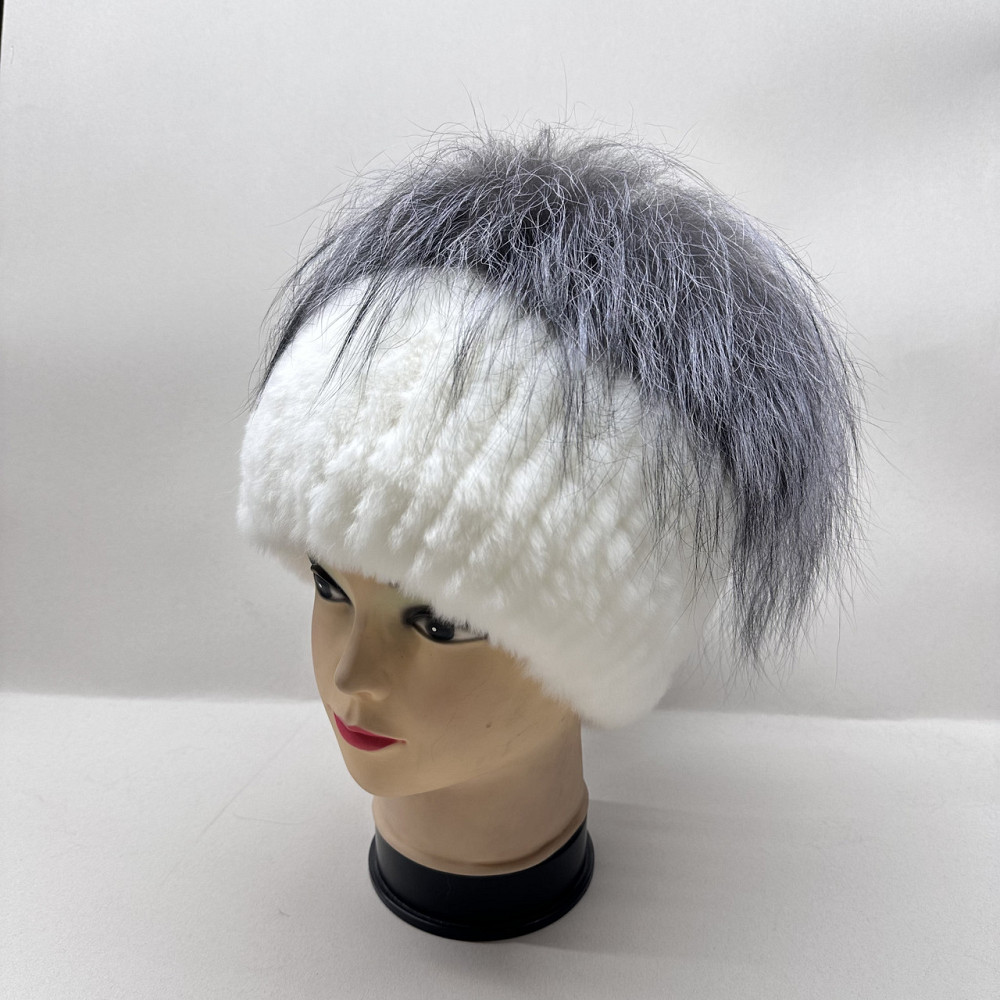 Шапка хутряна жіноча з Rex прикрашена чорнобуркою Тіфані Білий Харків - фото 3