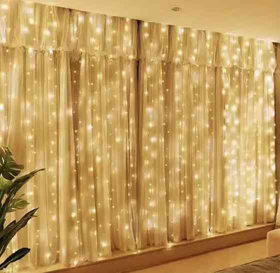 Світлодіодна гірлянда штора роса 6х3 м 600 led з USB і пультом керування (Теплий білий) Сміла
