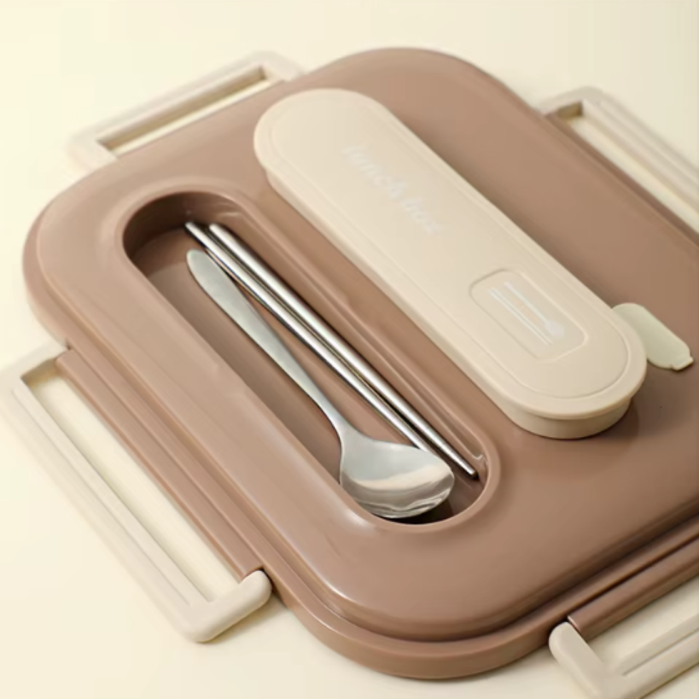 Ланч-бокс для горячей и холодной еды с контейнером из нержавеющей стали,столовыми приборами и ёмкостью для супа, бежевый Каменец-Подольский - изображение 2