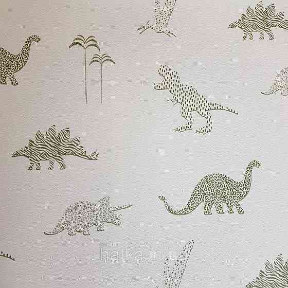 Шпалери флізелінові BN Doodleedo 0,53 х 10 м дитячі динозаври зелені на білому Київ