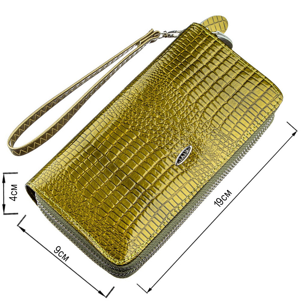 Кошелек женский из экокожи на две молнии лаковый KIVI Хамелеон 19023 Зеленый Киев - изображение 3