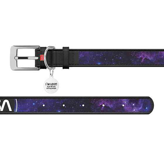 Нашийник для собак шкіряний WAUDOG Design з QR паспортом, малюнок "NASA21", XL, Ш 35 мм, Д 46-59 см, чорний Київ