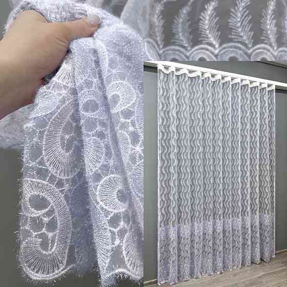 Тюль VR-Textil 1683т Органза с вышивкой Голубой с белым 300х270 см (42-0731) Киев