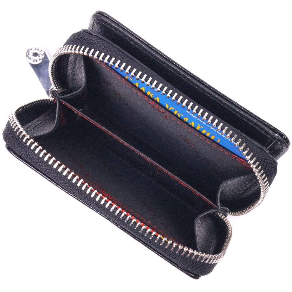 Лакированный кошелек для женщин с монетницей на молнии из натуральной фактурной кожи KARYA 21411 Черный Киев - изображение 4