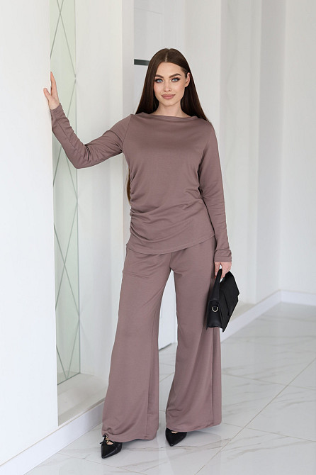 Жіночий базовий костюм з широкими штанами "Profit" | Батал Капучіно, 54-56 Київ - фото 3