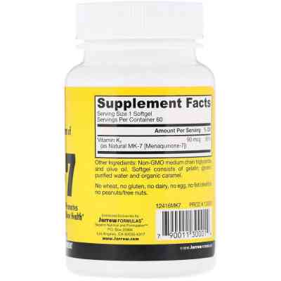 Вітамін Jarrow Formulas Вітамін К2 в Формі МК-7, Vitamin K2 as MK-7, 90 мкг, 60 капс (JRW-30001) Вінниця