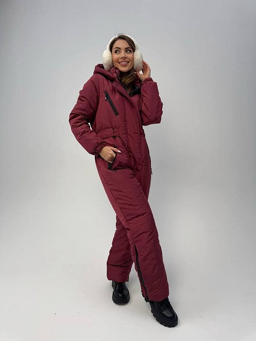 Женский теплый комбинезон из плащёвки на синтепоне Бордовый, 46/48 Одесса - изображение 3
