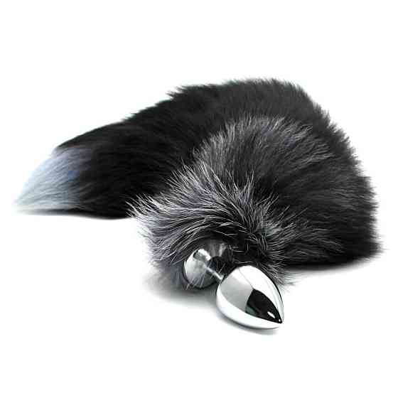 Металева анальна пробка Лисячий хвіст Alive Black And White Fox Tail L, діаметр 3,9 см Sex Aura Київ