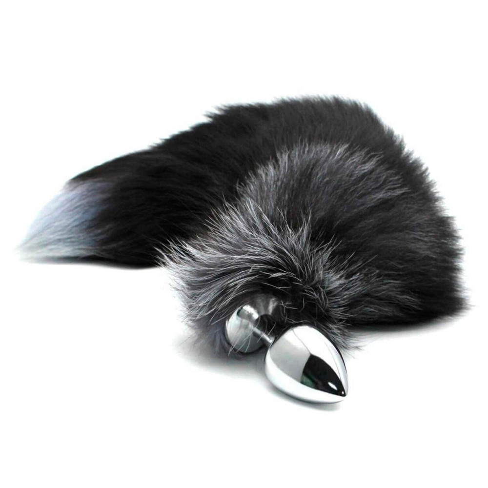 Металева анальна пробка Лисячий хвіст Alive Black And White Fox Tail L, діаметр 3,9 см Sex Aura Київ - фото 1