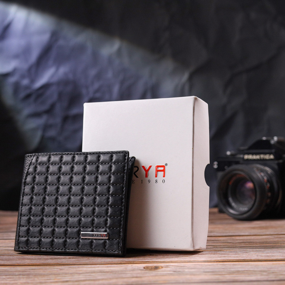 Стеганый мужской зажим с монетницей из натуральной кожи KARYA 21407 Черный Киев - изображение 10