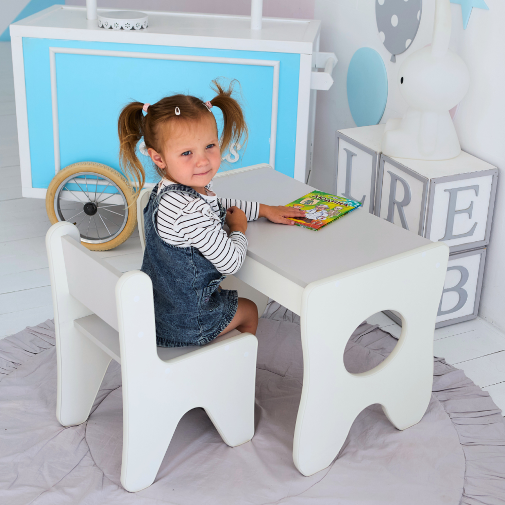 Удобный столик в детскую комнату 70×45×51, детский игральный стол с ящиком, белый с серым Киев - изображение 5