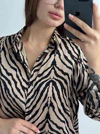 Жіночий шовковий костюм із штанами Бежевий Зебра M/L Харків