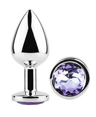 Анальная пробка с кристаллом EGZO - Silver Round Plug Amethyst size S Sex Aura Киев